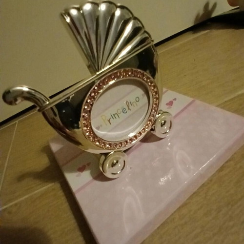 Children's photo frame stroller silver 925 with pink diamonds new