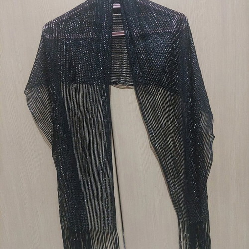 Long black scarf with silver thread like new