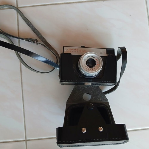 Vintage Smena 8M 35mm camera used with original leather case