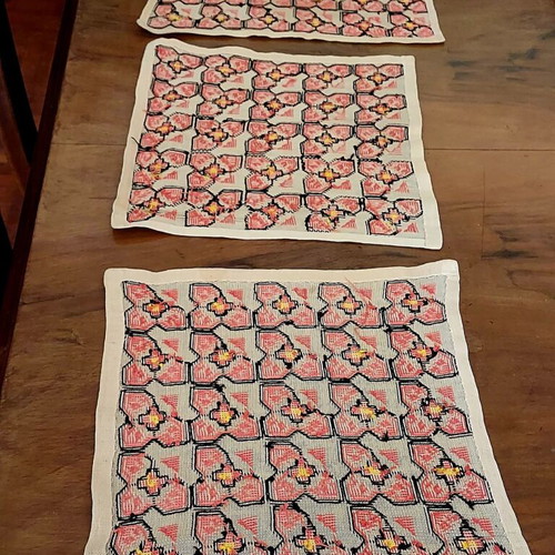 Set of three handmade vintage embroidered table linens like new