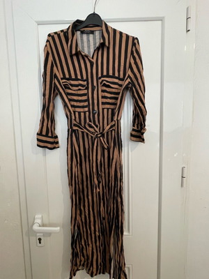 Bershka - black/tan striped shirt dress M