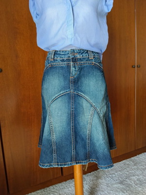 Calvin Klein Denim Midi Skirt W29 Like New Blue Flared Jean Skirt