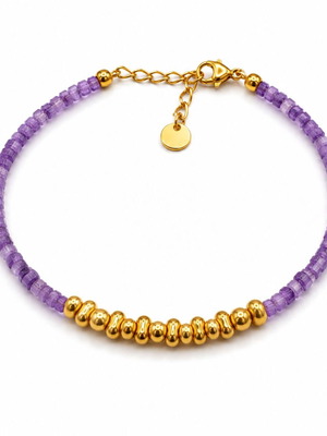 Amethyst beads bracelet with gold and glass details
