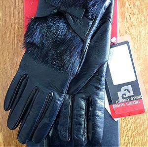 Μαύρα δερμάτινα γάντια γυναικεία Pierre Cardin XS/S