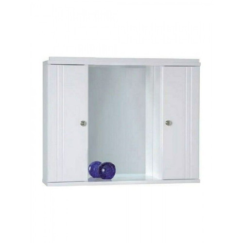 Bathroom mirror with double cabinet used, white glossy melamine