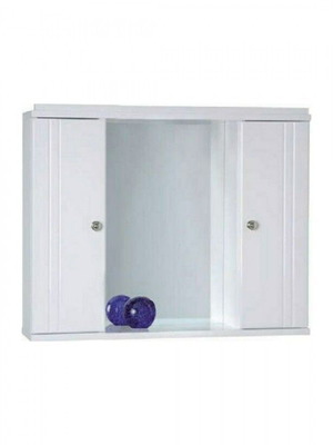 Bathroom mirror with double cabinet used, white glossy melamine