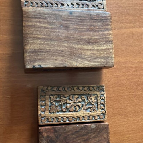Wooden boxes set of 2 like new with carved decoration