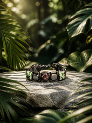 Men's leather bracelet with garnet, ruby zoisite, and hematite, new