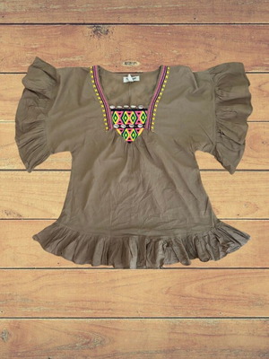 Fullah Sugah boho μπλούζα παραλίας Large σαν καινούργιο, μπεζ βαμβακερή