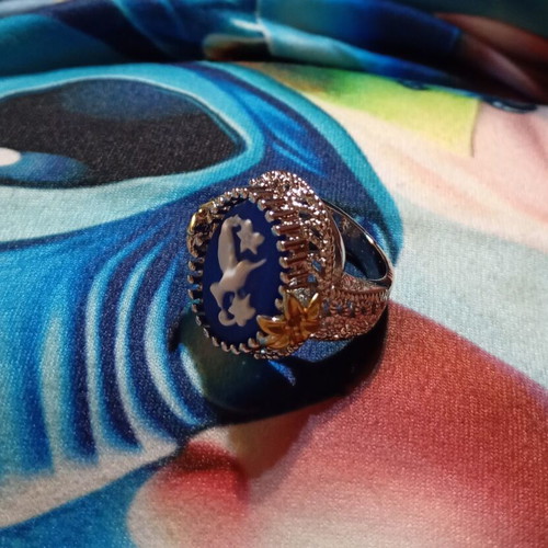 Vintage ring with blue stone and silver-gold plating new