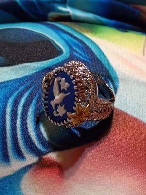 Vintage ring with blue stone and silver-gold plating new