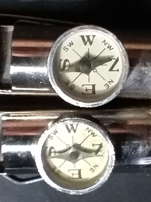 Collectible whistles-compasses used, set of 2, nickel-plated