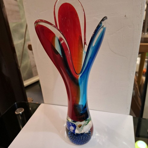 Γυάλινο βάζο Murano mid-century modern μεταχειρισμένο, βάση paperweight, 32 εκ.