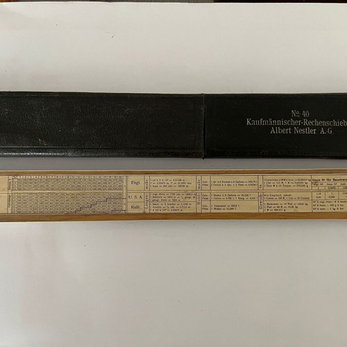 Albert Nestler A.-G. No 40 wooden slide rule used, Germany 1930 with case