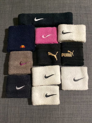 Sports wristbands and headband used, pack of 11 items