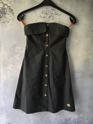 Strapless mini dress used, dark blue with gold buttons, size S