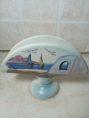 Handmade ceramic napkin holder like new with Greek island landscape