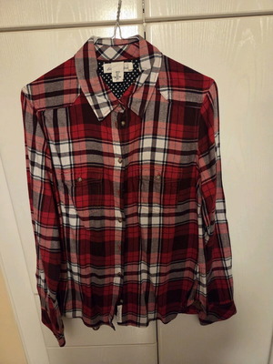 H&M Red Checkered Shirt Medium Like New with Patches