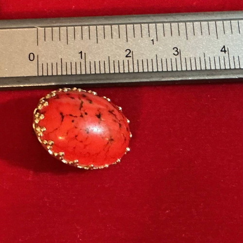 Vintage oval earrings with red cabochon stone, like new
