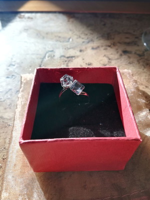 Elegant silver ring with two Swarovski crystal cubes, new