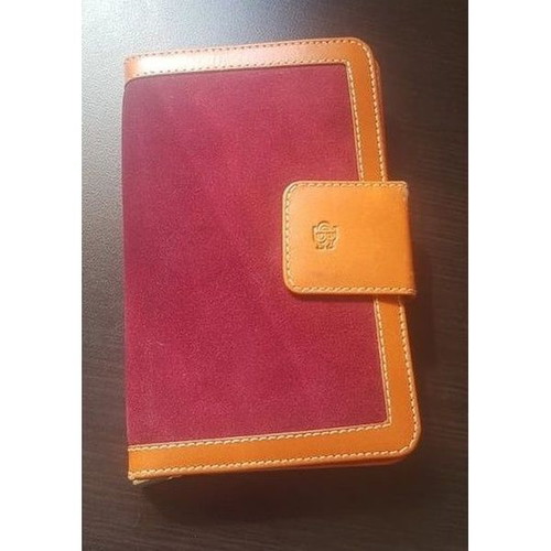 Buchetta Firenze Leather Wallet New, Tan and Bordeaux Suede