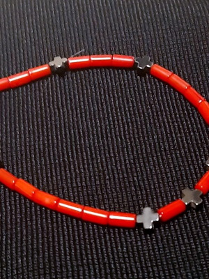 Rosemary bracelet with natural coral, hematite and 925 silver, handmade