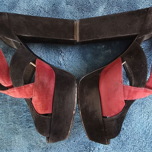 Miu Miu women's platform sandals used, black and red suede