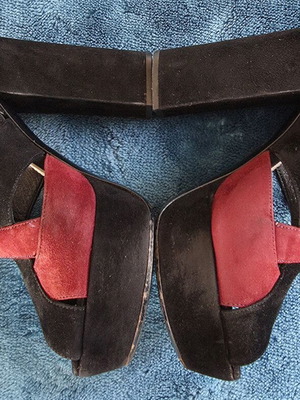 Miu Miu women's platform sandals used, black and red suede