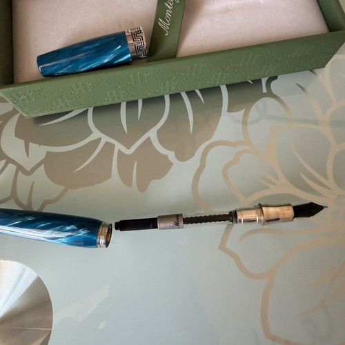Montegrappa fountain pen, pearlescent blue, boxed