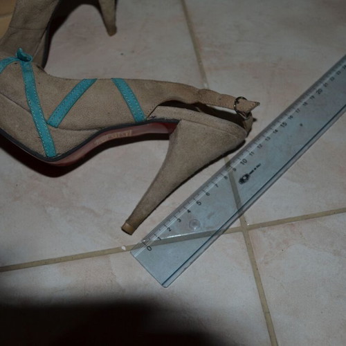 Stiletto sandals used, beige and turquoise, size 36, 10 cm heel