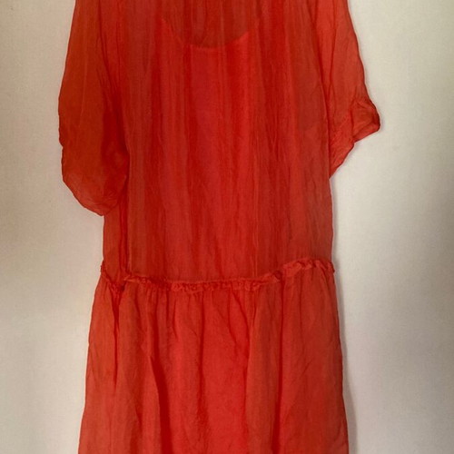 Coral silk dress with viscose lining, size M