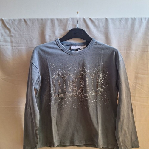 Zara Kids AC DC Rhinestone Long Sleeve Top, charcoal grey, size 9