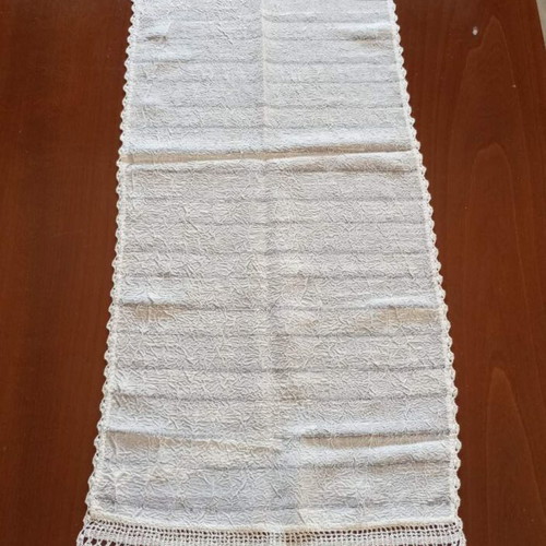 Ivory table runners set with handmade lace, new