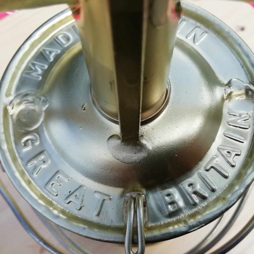 Postwar English Storm Lantern refurbished, gold with original glass