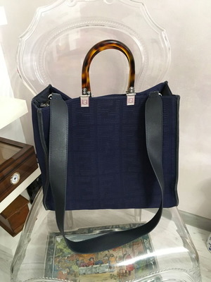 Fendi Sunshine τσάντα ώμου μεταχειρισμένη, μπλε ζακάρ ύφασμα