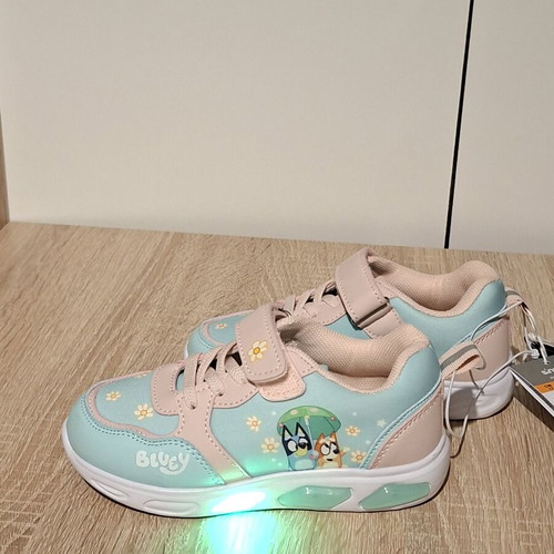 Bluey Sneakers with LED Lights, Size 27, Pink and Turquoise