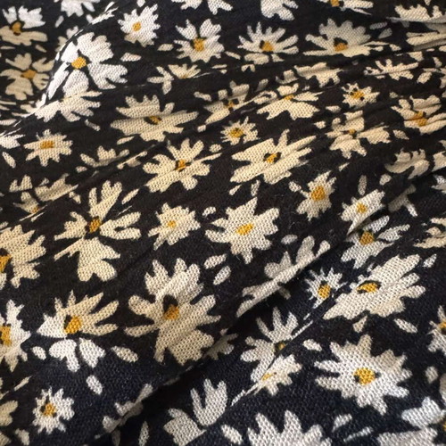 Bershka crop top XS like new, dark blue with daisies, 3/4 sleeves