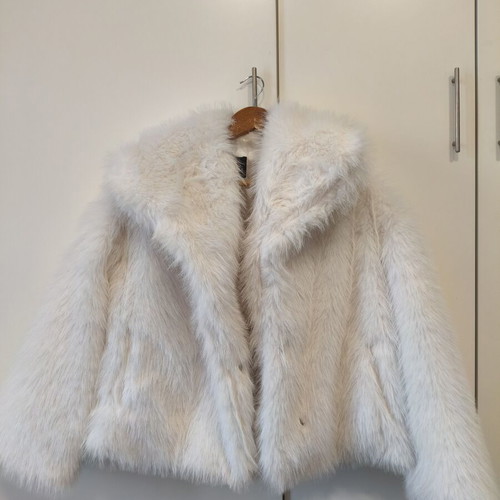 White Faux Fur Jacket size Large like new