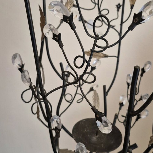 Metal floor candle holder used 1.3 m handmade with crystals