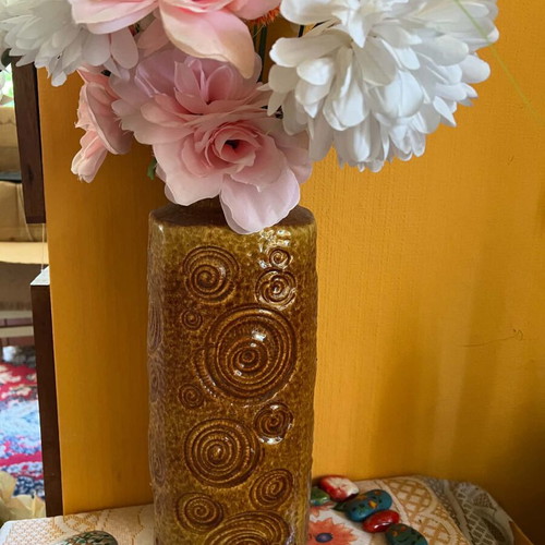 Vintage West German Pottery Vase with Embossed Spirals like new