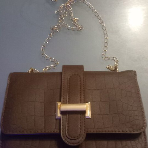 Crossbody bag new, brown synthetic leather with crocodile pattern
