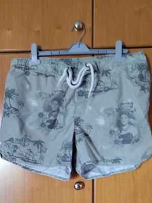 Tex men's swim shorts XL, retro pattern with figures and palms, olive green