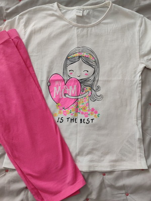 Girls' summer clothes set like new, age 7-8, white and pink