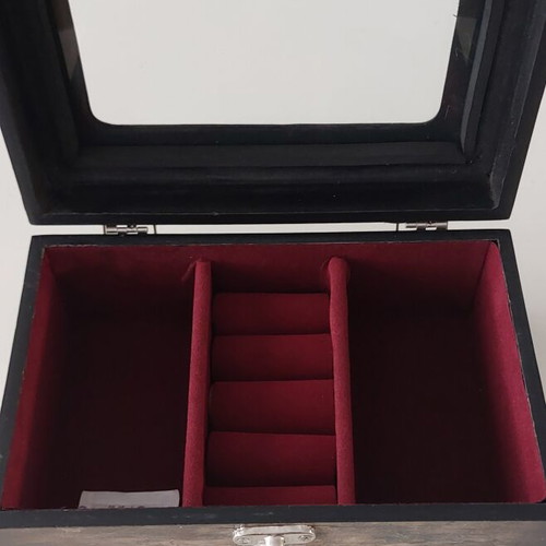 Wooden Jewelry Box with Glass and Bordo Lining new