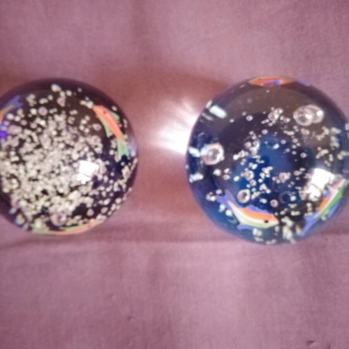 Vintage set of 2 heavy blown glass press papier like new