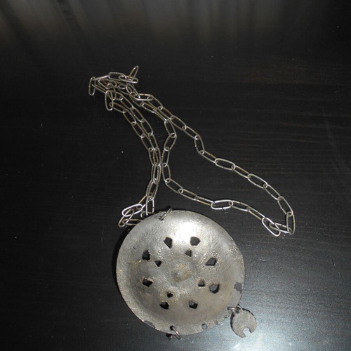 Traditional folk art pendant disk necklace used