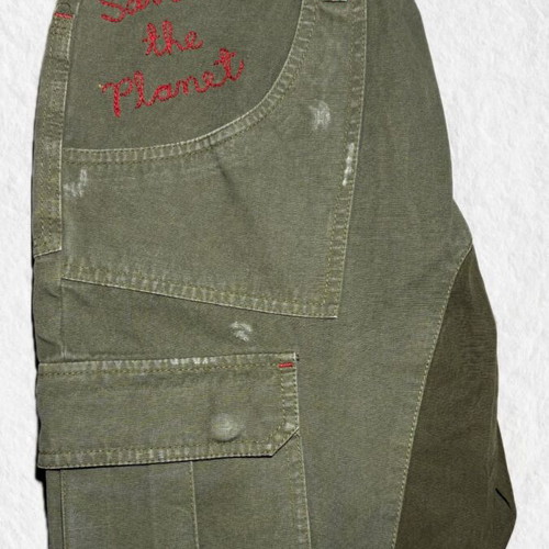 Vintage Cargo Pants Olive Green with Save the Planet Embroidery like new