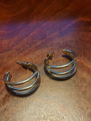 Metal earrings new, gold color, triple hoop design