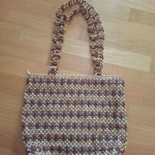 Handmade shoulder bag with natural wooden beads, used