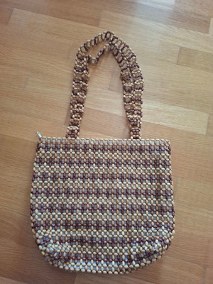 Handmade shoulder bag with natural wooden beads, used
